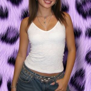 Kismet Early 2000s Y2k White Roses Cami Top